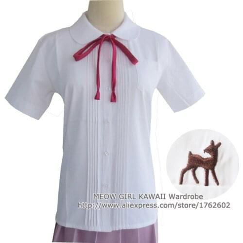 Cute Japanese School Uniform Style Girls French Toast JK Blouse Accordion Pleats Dear Embroidery Peter Pan Collar Uniform Shirt