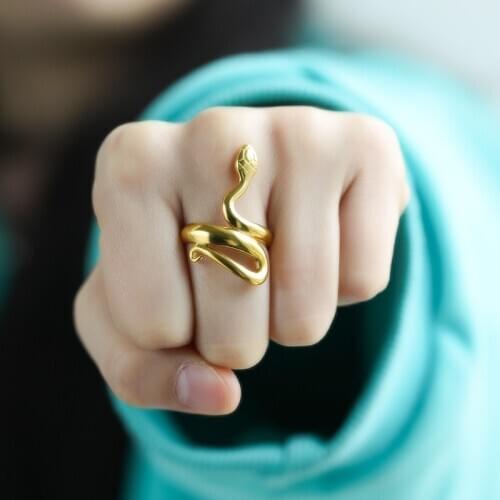 Fashion Retro 3D Stereoscopic Snake Ring Retro Punk Exaggerated Opening Adjustable Ring Gold Color Metals Jewelry Gift Wholesale