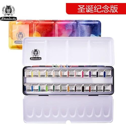 Schmincke Akademie Christmas Limited Edition Tin, Watercolor Pan Travel Set,24/12 colors, Akademie Aquarell watercolor