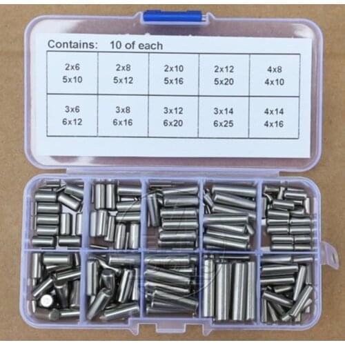 200Pcs 304 Stainless Steel 2 3 4 5 6mm Dowel Pin Rod Assortment Kit