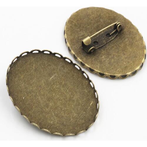 New Fashion 5pcs 30x40mm Inner Size Antique Bronze Pin Brooch Simple Style Base Setting Pendant-Y4-09