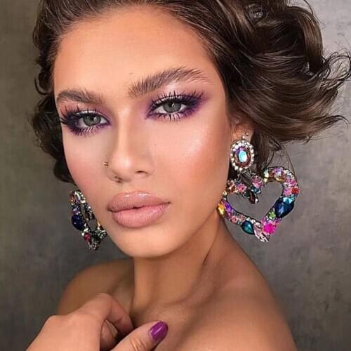 New Fashion Mutlicolors Crystal Heart Pendant Women Dangle Earrings Jewelry Fashion Ladys Party Statement Earrings Accessories