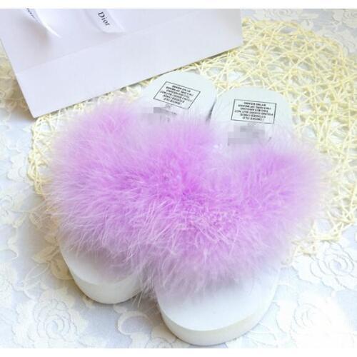 Wholesale Designed Shoes Women Sandals EVA Fur Slippers Casual Feathers Fur wedge Slides Flip Flops beach shoes FREE SHIPPING