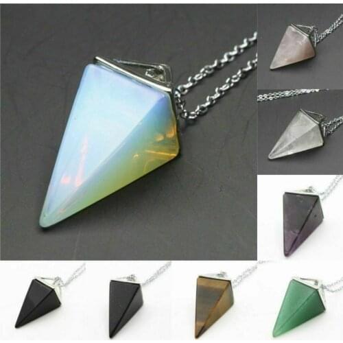 2021 New Fashion Trend Natural Stone Necklace Hexagonal Opal Pendant Necklace Women Men Cone Crystal Jewelry Gift