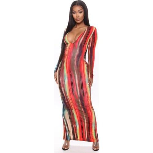 Dress Women Summer 2021 wear red milk silk dress commuter printing waist deep v-neck maxi long Dresses Casual Vestidos MDX2436