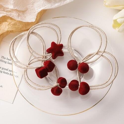 Simple Women Hair Ties Retro Red Velvet Star Heart Geometry Red Cute Hair Rope Rubber Bands for Girl Fashion Hair Accessories