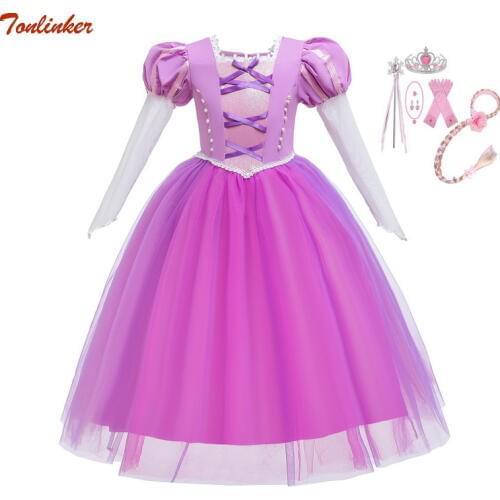 Chirtmas Girls Princess Rapunzel Costume With Headband Gloves Tutu Dresses Cosplay Halloween Birthday Party Dress Fancy Dress