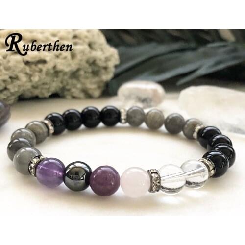 Ruberthen New Arrival MIxed Gem Stone Bracelet Natural Labradorite Black Onyx Bracelet Balance Protection Mala Bracelet