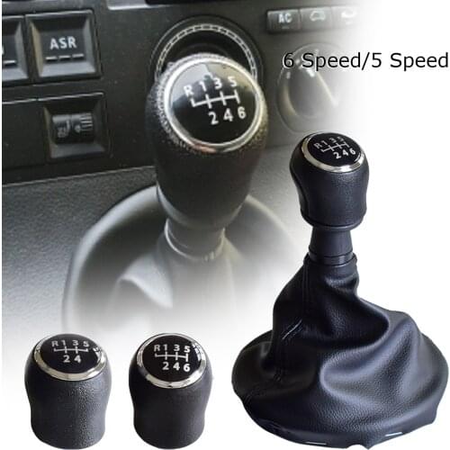 Car 6 Speed Gear Stick Shift Knob Leather Boot For VW Transporter Multivan Caravelle T5 2003 2004 2005 2006 2007 2008 2009 2010
