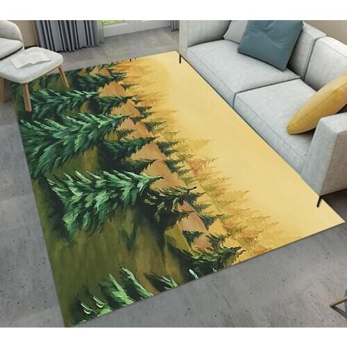 Hand painted watercolor Fir Forest Carpets Cartoon Bedroom Soft Flannel Memory Foam Big Area Rugs Carpet for Living Room Doormat