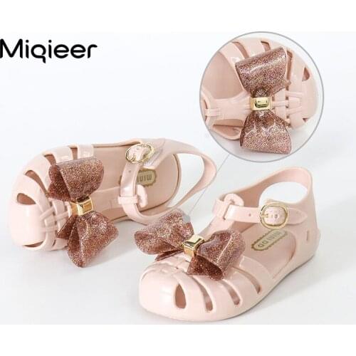 Kids Shoes 2021 Summer Spring Girls Bowknot Princess Shoes Beach Sandals Baby Crystal Jelly Shoes Children Toddler Roman Sandals