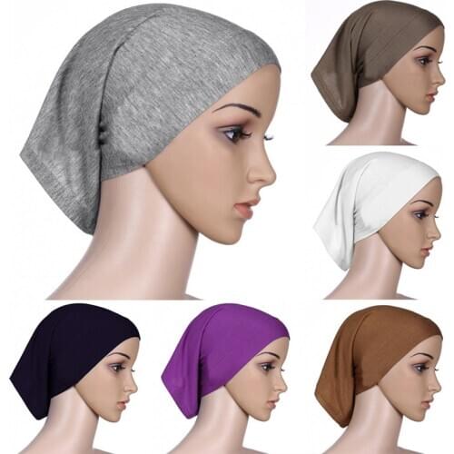 Stretchable Hijab Underscarf Cap Shawl Muslim Islim Scarf Inner Headband Hijab Cotton Fiber 6 Colors Wholesale