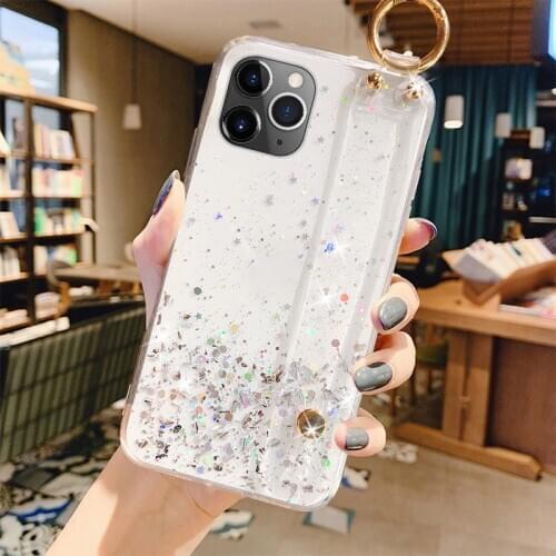 Luxury Bling Glitter Wristband Silicone Phone Case For iPhone 12 11 Pro XS Max SE XR X 8 7 6 Plus Ultra-thin Cute Lanyard Cover