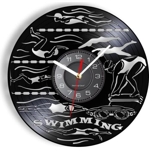 Synchronized Swimming Inspired Vinyl Record Wall Clock Water Sport Decor For Bedroom Swim Diving Swimmer Album Disk Crafts