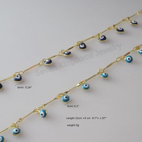 MIx ORDER 10$ get free shipping / NEW 8.7"+2" LADY - YELLOW GOLD OVERLAY EVIL EYE HEART / ROUND COLORFUL BEADS BRACELET