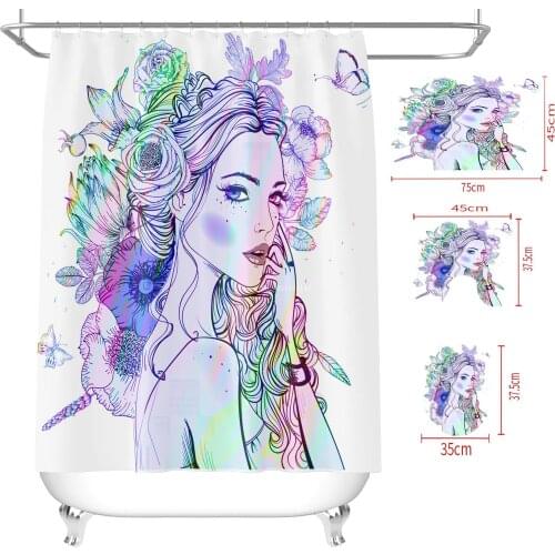 Modern Personality Color Woman Print Shower Curtain 3D Bathroom Curtain Set Non-slip Bath Mat Home Decoration