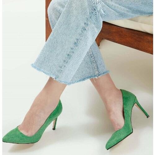 Mio Gusto Brand Basic Green Suede Color, High-Quality 8Cm Heels Comfort Stiletto Women 's Pumps Shoes