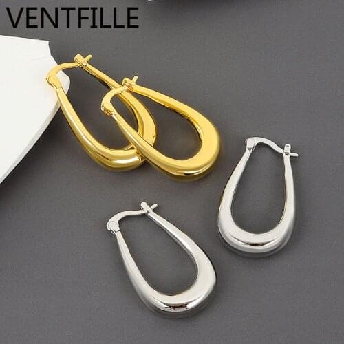 VENTFILLE 925 Sterling Silver U-shaped HOOP Drop-shaped Crude Benzene French Ceil Style Earrings