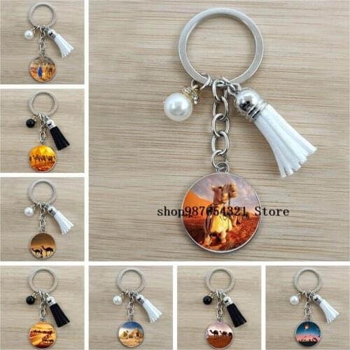 Camel Keychain Camel Picture Glass Keychain Glass Cabochon Glass Pendant Metal Keyring Animal Jewelry