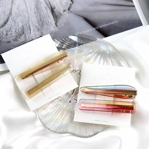 2PC/Set Korea Hot Colorful Clear Hairpins Transparent Resin Acrylic Long Rectangle Waterdrop Barrettes Hair Clips for Women