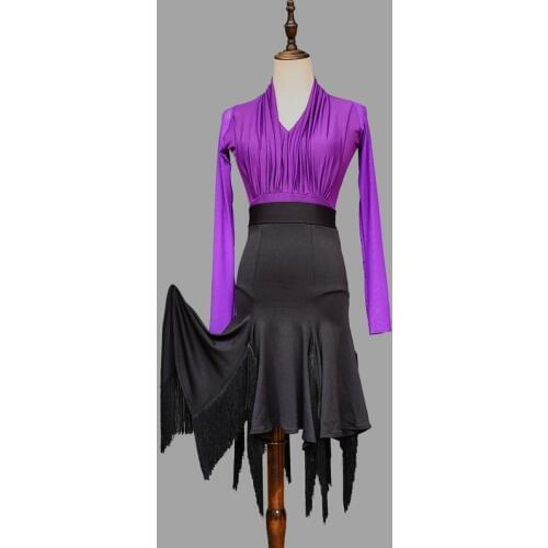 Women Latin Dance Skirt Tassel Ballroom Blouse Top Dancewear Salsa Tango Rumba 904-B080