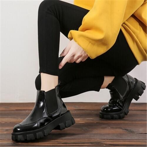 2020 Spring Boots Women Motorcycle Ankle Boots Wedges Female Shoes Platforms Black Beige Leather Rubber Shoes Woman Botas Mujer