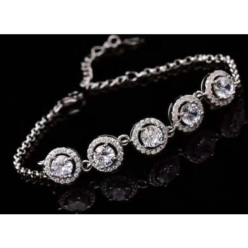 5 pieces 1ct Round Moissanite Bracelet S925 Sterling Silver Charm Bracelets for Women D Color Total 5ct Fine Jewelry
