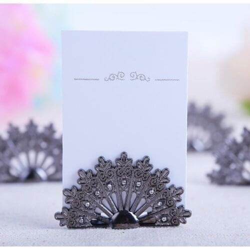 100PCS/lot Antiqued Fan Place Card Holder Wedding Favors Party Table Decoration Shower Peacock Name Card Holder SN1119