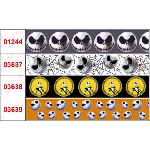 16mm-75mm Halloween Series Cartoon Skull Ghost Printed Grosgrain/Foe Ribbon Geometric DIY Hair Bow Party Decor 50yards/roll