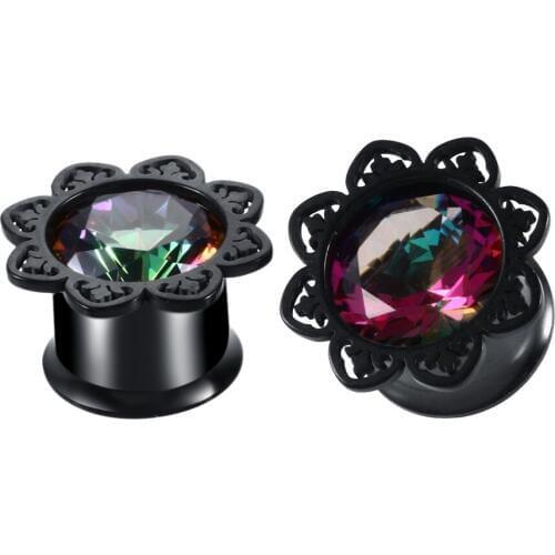 2Pcs/lot Steel Ear Plugs and Tunnels Flared Flesh Tunnel Piercings Flower Hollow Ear Plugs Ear Gauge Piercings Sexy Body Jewelry