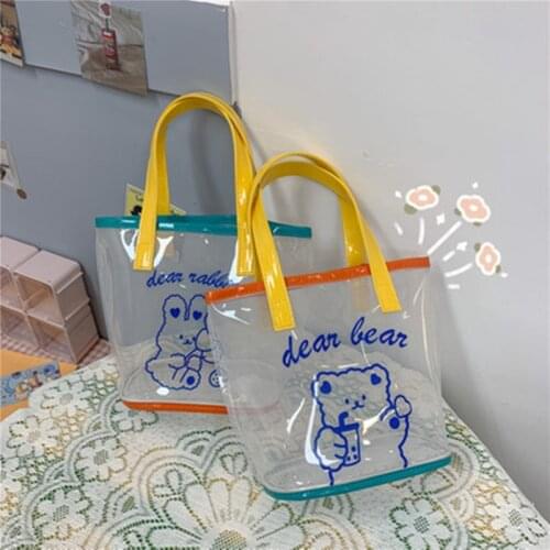 2021 ins new mini small fresh and cute transparent bear jelly bag girl transparent pvc swimming beach shoulder handbag