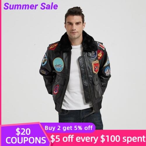 2021 Black American Military Style Genuine Pilot Leather Jacket Wool Collar Europe Size Real Thick Cowhide Winter Aviator Coat