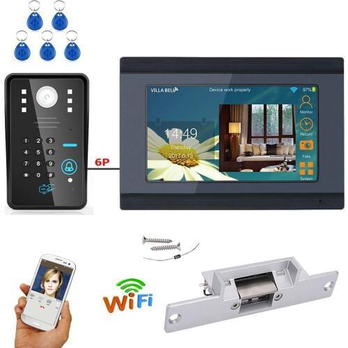 7 inch Wired / Wireless Wifi RFID Password Video Door Phone Doorbell Intercom System with Electric Strike Lock+ IR-CUT HD 1000TV