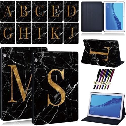 Tablet Case for Huawei MediaPad T3 8"/MediaPad T3 10 9.6"/MediaPad T5 10 10.1" 26 Letter Series Leather Protective Case+ Stylus
