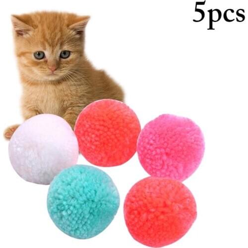 Dorakitten 5Pcs/Set Cat Wool Toys Interactive Colorful Plush Kitten Toy Pet Supplies Pet Accessories Random Color