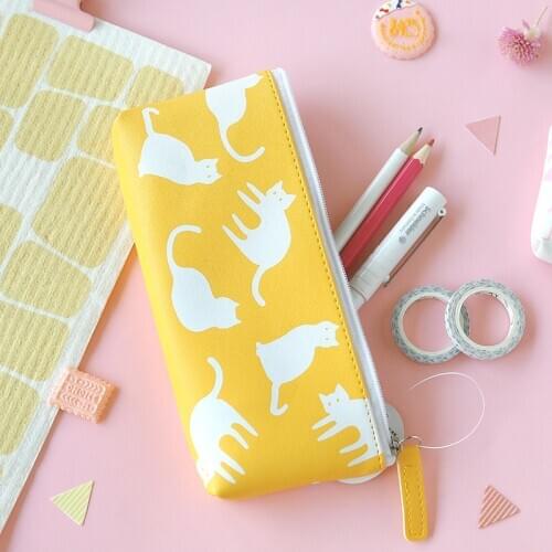 Kawaii Cat Flamingo Pencil Bag Leather Pencil Case For Kids Gift Stationery Storage Organizer Bag School Office Supply