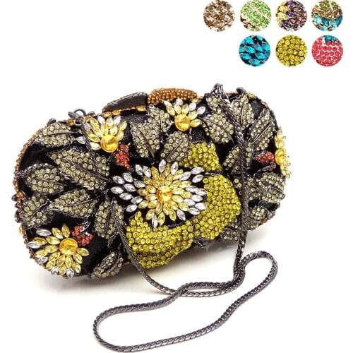 Elegant clutches women evening party bag diamonds crystal clutch luxury bridal wedding party wallet purses flower crystal purses