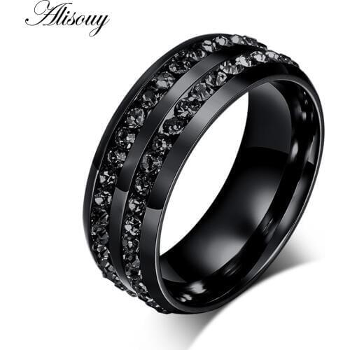 Punk Style ring Two circle Black Austrian crystal rings for men Black stainless steel Cool accessories fashion jewelry Ring