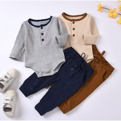 Newborn Infant Baby Boys Girls Clothes Solid Knitted Romper Tops+Pants Sets Outfits 6 9 12 18 Months baby meisjes kleding
