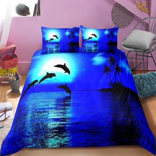 Fanaijia King Size Bedding Sets Luxury Dolphin Printed Duvet Cover Set with Pillowcase Comforter Cover