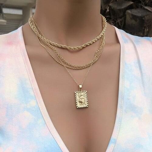 4 Pcs/Set Boho Necklaces Set Women Retro Dragon Totem Pendant Multilayer Gold Color Necklace Beach Party Fashion Jewelry