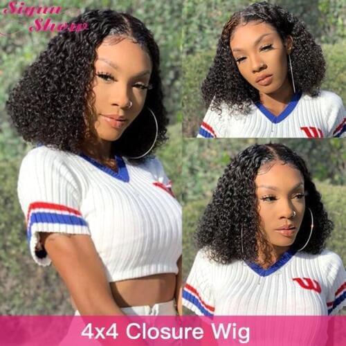 Short Curly Bob Wig 250 Density 4x4 Closure Wig Brazilian Water Wave Wig 13X4 Bob Lace Front Human Hair Wigs Pre Plucked