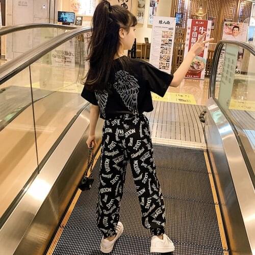 3-16 Years Summer Children Girls Clothes Suit wing Print Short Sleeve Pants 2Pcs/sets Active Clothing Kids Casual Tracksuit