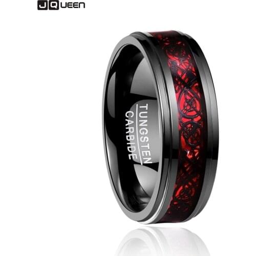 New Brand Bijoux Mans Jewelry Ring Electroplated Black Inlaid Red Opal Paper Black Dragon Tread Step Tungsten Ring