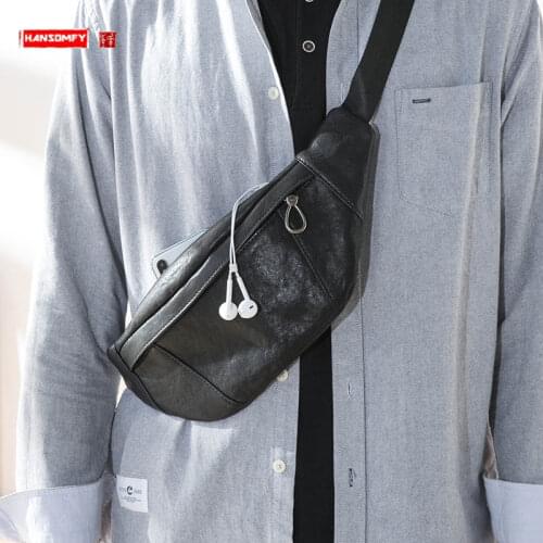 New First Layer Cowhide Small Chest Bag Men 'S Shoulder Bag Messenger Bag Leather Casual pack Youth Sports Crossbody Trendy Bags