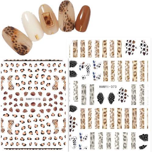 Newest Hanyi series 373 376 Leopard Print 3d nail sticker decals letter word pattern DIY decoration for nail tips