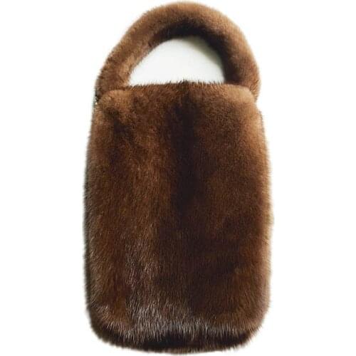 2021 New Fur Portable Coin Purse 100% Whoie Skin Mink Fur One-Shoulder Diagonal Bag Lady Female Chain Small Bag Fur Diagonal Bag