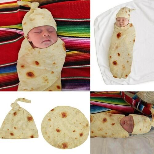 122/155/182cm Round Throw baby burrito blanket Soft Fleece Swaddling Tortilla Blanket+Hat Newborn Photo Prop Infant BeddingQuilt
