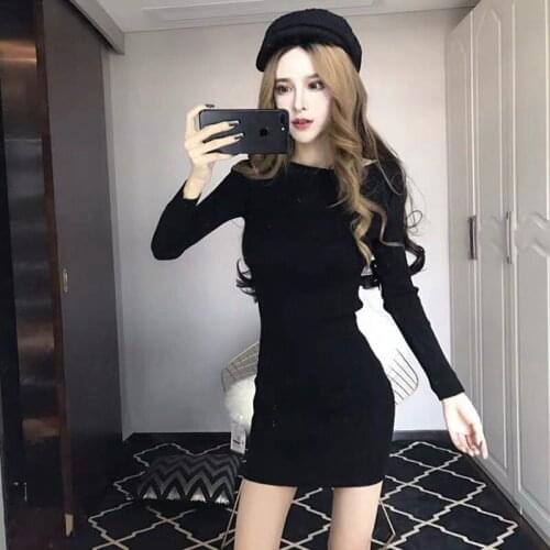Autumn And Winter New Style Temperament Sexy Dress Elegant Tight Slim Bag Hip Thin Pure Cotton Bottomed Skirt Fashion Tunic