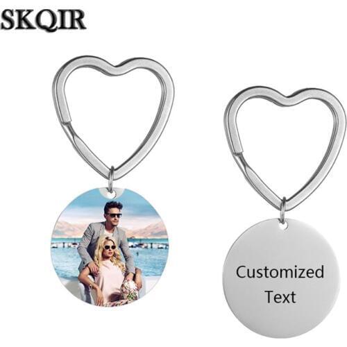 Personalized Custom Round Pet Photo Keychain Comtomized Engraved Blank Text Letter Key Chain Nameplate Women Hollow Jewelry Gift